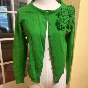 New York & Co Green Cardigan with Floral Detailing